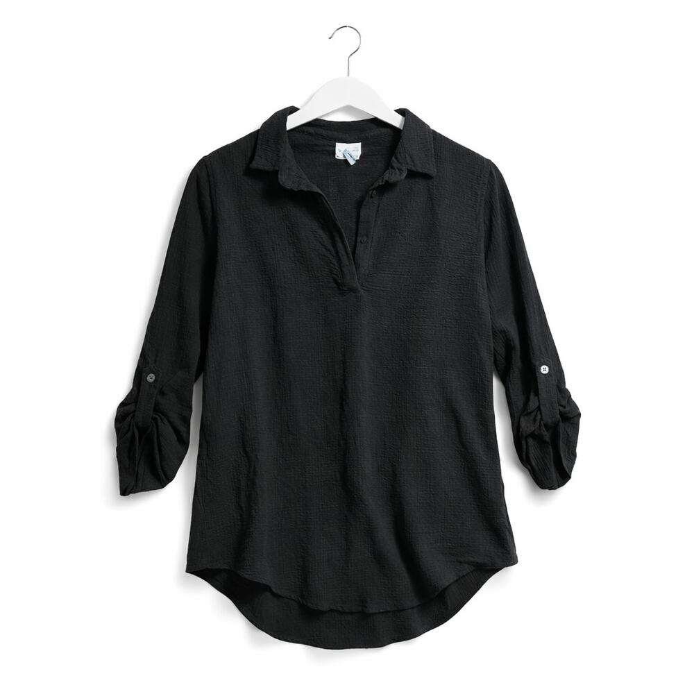 Sun Moda California Black Gauze Tunic XL Made in USA Resort Top